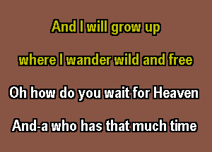 And I will grow up
where I wander wild and free
Oh how do you wait for Heaven

And-a who has that much time