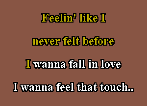 Feelin' like I
never felt before

I wanna fall in love

I wanna feel that touch..