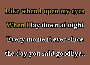 Like When I open my eyes
When I lay down at night
Every moment ever since

the day you said goodbye..