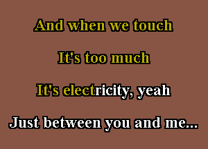 And When we touch
It's too much
It's electricity, yeah

Just between you and me...