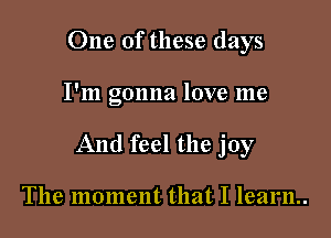 One of these days

I'm gonna love me

And feel the joy

The moment that I learn..