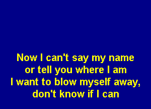 Now I can't say my name
or tell you where I am
I want to blow myself away,
don't know if I can