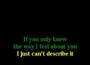 If you only knew
the way I feel about you
I just can't describe it