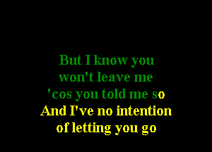 But I know you

won't leave me
'cos you told me so
And I've no intention
of letting you go