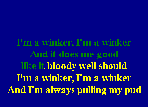 I'm a winker, I'm a winker
And it does me good
like it bloody well should
I'm a winker, I'm a winker
And I'm always pulling my pud