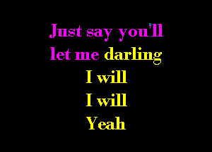 Just say you'll
let me darling

I Will
I will
Yeah