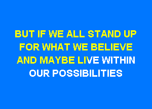 BUT IF WE ALL STAND UP
FOR WHAT WE BELIEVE
AND MAYBE LIVE WITHIN
OUR POSSIBILITIES