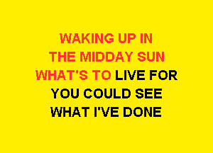 WAKING UP IN
THE MIDDAY SUN
WHAT'S TO LIVE FOR
YOU COULD SEE
WHAT I'VE DONE