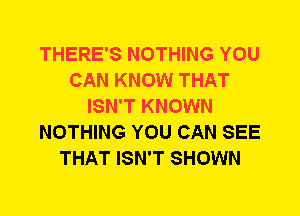 THERE'S NOTHING YOU
CAN KNOW THAT
ISN'T KNOWN
NOTHING YOU CAN SEE
THAT ISN'T SHOWN