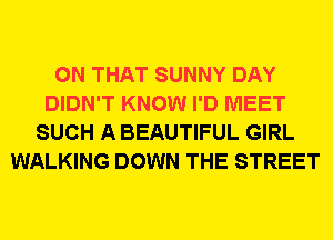 ON THAT SUNNY DAY
DIDN'T KNOW I'D MEET
SUCH A BEAUTIFUL GIRL
WALKING DOWN THE STREET