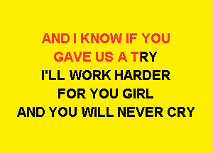 AND I KNOW IF YOU
GAVE US A TRY
I'LL WORK HARDER
FOR YOU GIRL
AND YOU WILL NEVER CRY