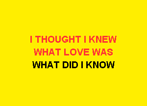 I THOUGHT I KNEW
WHAT LOVE WAS
WHAT DID I KNOW