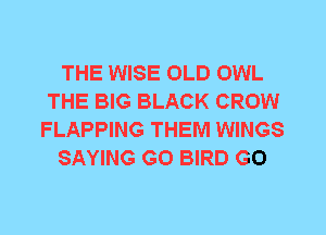 THE WISE OLD OWL
THE BIG BLACK CROW
FLAPPING THEM WINGS

SAYING G0 BIRD G0