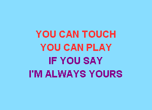 YOU CAN TOUCH
YOU CAN PLAY
IF YOU SAY
I'M ALWAYS YOURS
