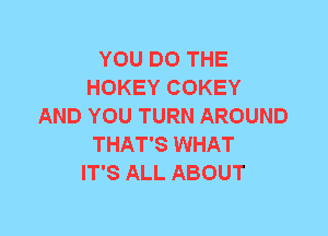 YOU DO THE
HOKEY COKEY
AND YOU TURN AROUND
THAT'S WHAT
IT'S ALL ABOUT