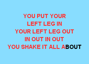 YOU PUT YOUR
LEFT LEG IN
YOUR LEFT LEG OUT
IN OUT IN OUT
YOU SHAKE IT ALL ABOUT