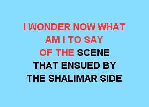 I WONDER NOW WHAT
AM I TO SAY
OF THE SCENE
THAT ENSUED BY
THE SHALIMAR SIDE