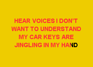 HEAR VOICES I DOWT
WANT TO UNDERSTAND
MY CAR KEYS ARE
JINGLING IN MY HAND