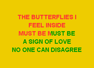 THE BUTTERFLIES I
FEEL INSIDE
MUST BE MUST BE
A SIGN OF LOVE
NO ONE CAN DISAGREE