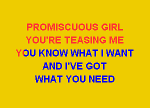 PROMISCUOUS GIRL
YOU'RE TEASING ME
YOU KNOW WHAT I WANT
AND I'VE GOT
WHAT YOU NEED