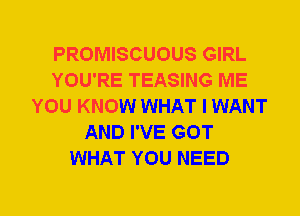 PROMISCUOUS GIRL
YOU'RE TEASING ME
YOU KNOW WHAT I WANT
AND I'VE GOT
WHAT YOU NEED