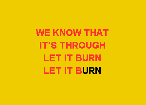 WE KNOW THAT
IT'S THROUGH
LET IT BURN
LET IT BURN