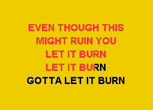 EVEN THOUGH THIS
MIGHT RUIN YOU
LET IT BURN
LET IT BURN
GOTTA LET IT BURN