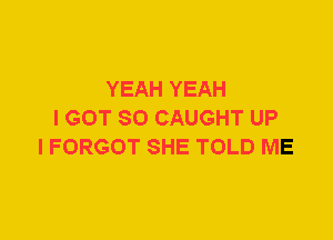 YEAH YEAH
I GOT SO CAUGHT UP
I FORGOT SHE TOLD ME