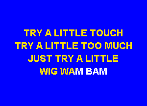 TRY A LITTLE TOUCH
TRY A LITTLE TOO MUCH

JUST TRY A LITTLE
WIG WAM BAM