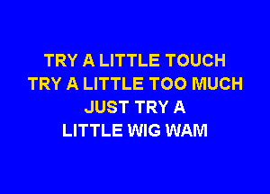 TRY A LITTLE TOUCH
TRY A LITTLE TOO MUCH

JUST TRY A
LITTLE WIG WAM