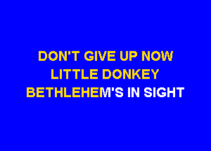 DON'T GIVE UP NOW
LITTLE DONKEY

BETHLEHEM'S IN SIGHT