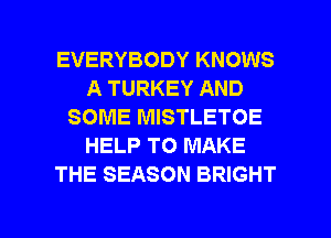 EVERYBODY KNOWS
A TURKEY AND
SOME MISTLETOE
HELP TO MAKE
THE SEASON BRIGHT

g