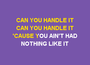 CAN YOU HANDLE IT
CAN YOU HANDLE IT

'CAUSE YOU AIN'T HAD
NOTHING LIKE IT