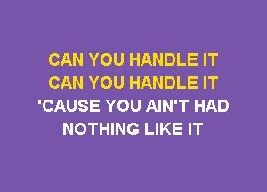 CAN YOU HANDLE IT
CAN YOU HANDLE IT

'CAUSE YOU AIN'T HAD
NOTHING LIKE IT