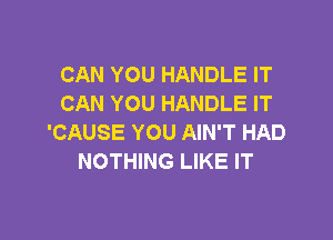 CAN YOU HANDLE IT
CAN YOU HANDLE IT

'CAUSE YOU AIN'T HAD
NOTHING LIKE IT