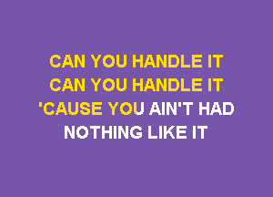 CAN YOU HANDLE IT
CAN YOU HANDLE IT

'CAUSE YOU AIN'T HAD
NOTHING LIKE IT