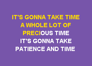 IT'S GONNA TAKE TIME
A WHOLE LOT OF
PRECIOUS TIME
IT'S GONNA TAKE
PATIENCE AND TIME