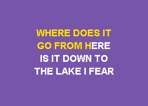 WHERE DOES IT
GO FROM HERE

IS IT DOWN TO
THE LAKE I FEAR