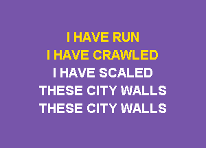 I HAVE RUN
I HAVE CRAWLED
I HAVE SCALED

THESE CITY WALLS
THESE CITY WALLS