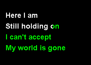 Here I am
Still holding on

I can't accept
My world is gone