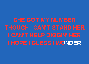 T HELP DIGGIN' HER
I HOPE I GUESS I WONDER