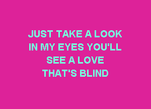 JUST TAKE A LOOK
IN MY EYES YOU'LL

SEE A LOVE
THAT'S BLIND