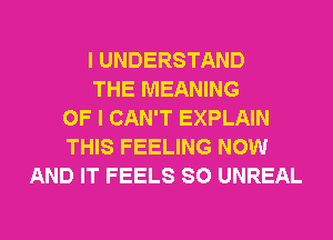 I UNDERSTAND
THE MEANING
OF I CAN'T EXPLAIN
THIS FEELING NOW
AND IT FEELS SO UNREAL