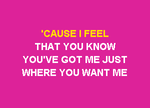 'CAUSE I FEEL
THAT YOU KNOW

YOU'VE GOT ME JUST
WHERE YOU WANT ME