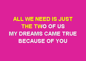 ALL WE NEED IS JUST
THE TWO OF US
MY DREAMS CAME TRUE
BECAUSE OF YOU