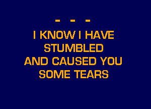 I KNOW I HAVE
STUMBLED

AND CAUSED YOU
SOME TEARS