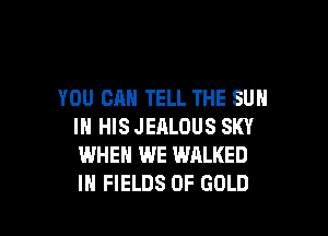 YOU CAN TELL THE SUN

IN HIS JEALOUS SKY
WHEN WE WALKED
IN FIELDS OF GOLD