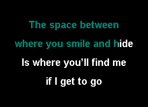 The space between

where you smile and hide

ls where yoqu find me

if I get to go