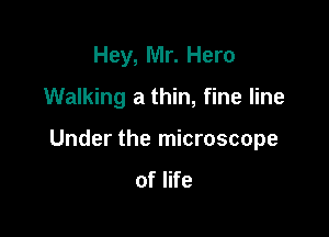 Hey, Mr. Hero

Walking a thin, fine line

Under the microscope
of life