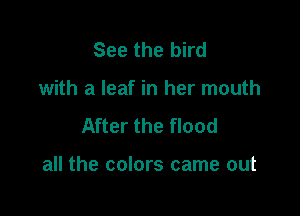 See the bird
with a leaf in her mouth
After the flood

all the colors came out